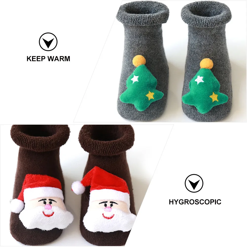 3 ペアのベビークリスマスストッキング、愛らしいプリントの滑り止め通気性のある暖かい靴下、冬のホリデーギフト用子供用フロアソックス