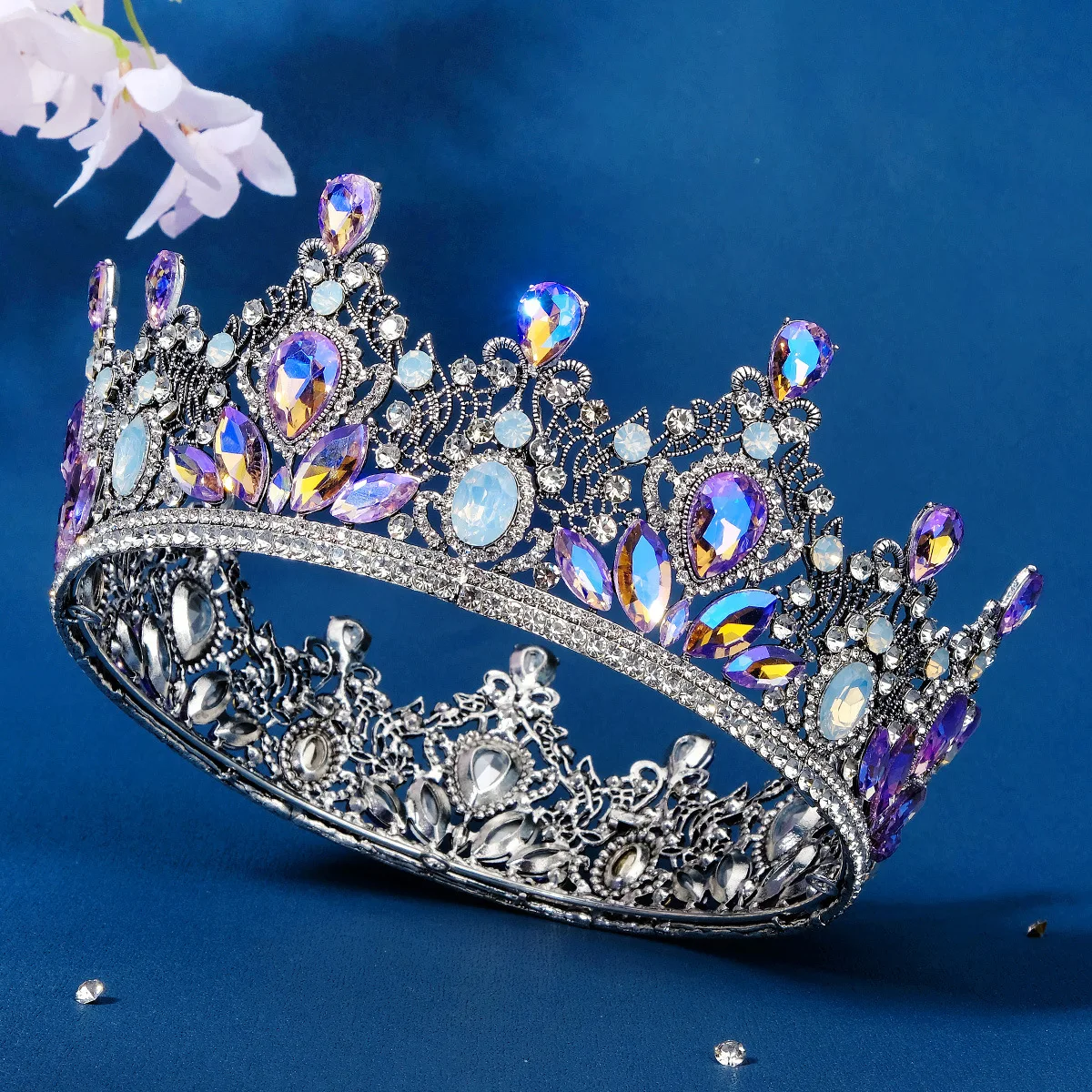 Luxury Royal Queen Mixcolor Crystal Wedding Crown Glass Round Tiaras Rhinestone Pageant Diadem Headdress Bridal Hair Accessories