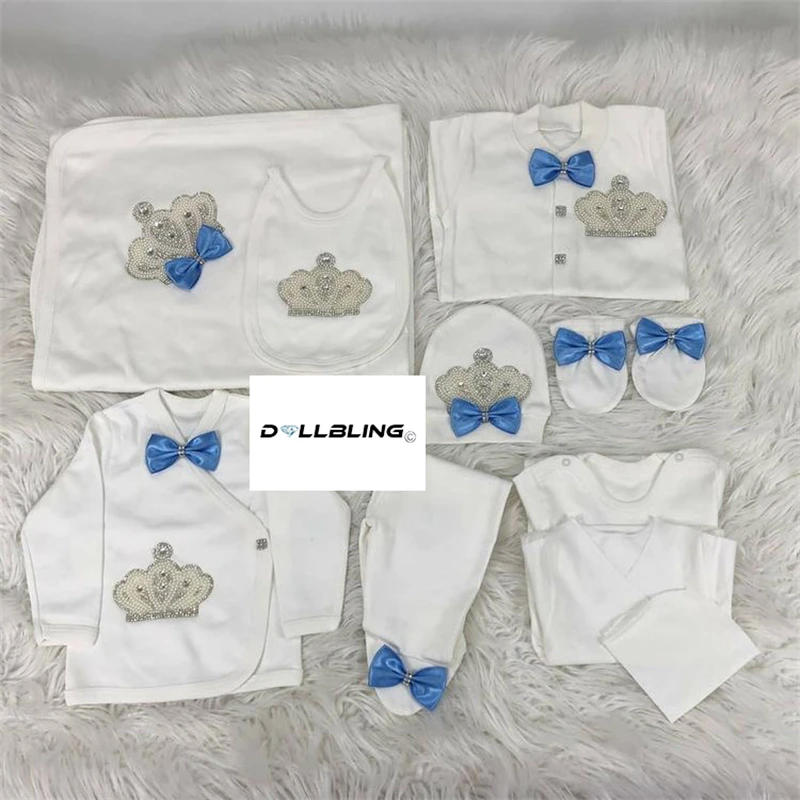 Taking me Home Pearly Crown Jewlery Angle Wings Romper Onsie Set Luxury 10pcs Bling Butterfly Newborn Blanket Bedding Gift Set