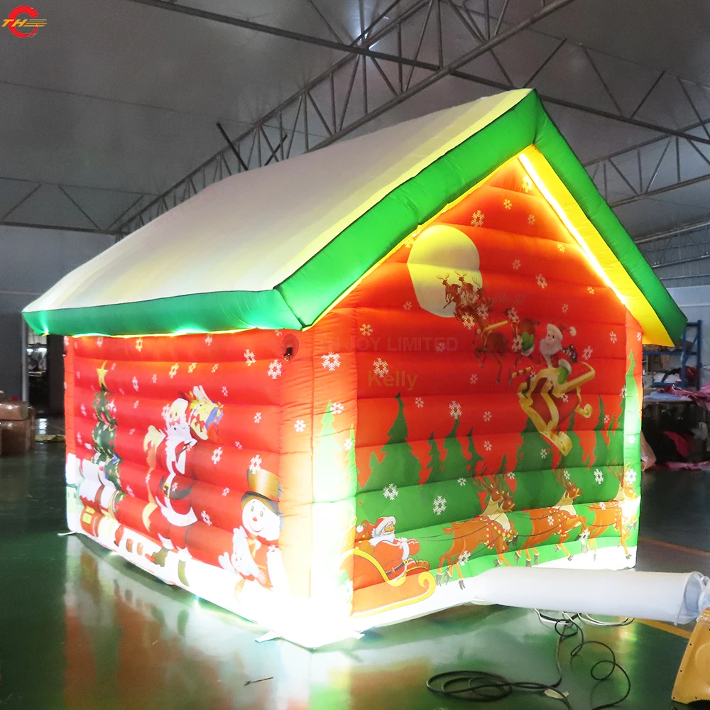 Maison de noël gonflable en option, éclairage d'expédition rapide, maison de tente de pelouse pour fête de noël avec souffleur