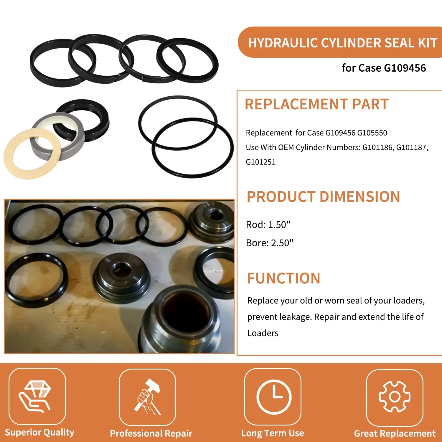 Aftermarket Hydraulic Cylinder Seal Kit G109456 G105550 Fits for Loader & Backhoe MB4/94 350 580B 580C 580F 680C