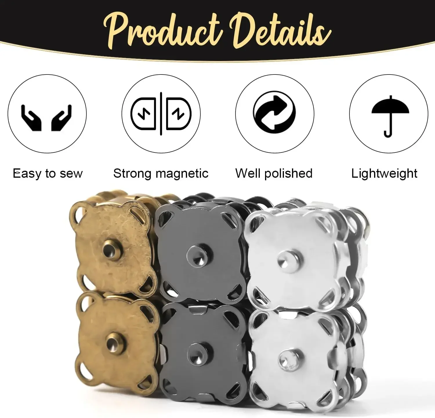 1-20Sets Magnetic Snap Button Metal Invisible Sew on Button Lock Clasps Fasteners for Purse Bags Clothes Craft DIY Accessories