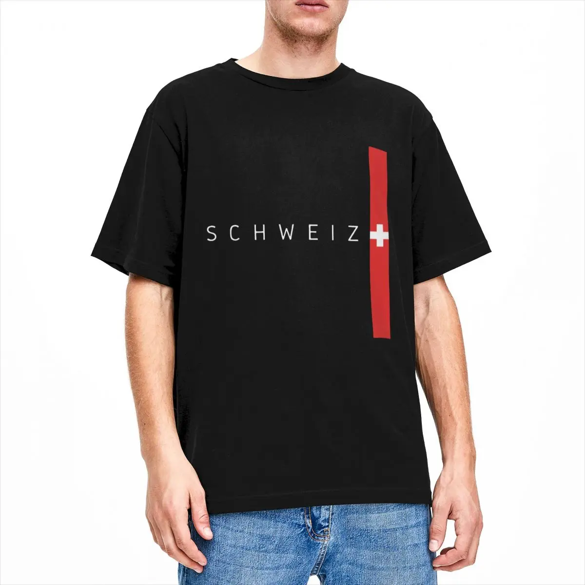 Novelty Switzerland Flag County T-Shirts Men Round Neck Pure Cotton T Shirt Short Sleeve Tees Big Size Tops