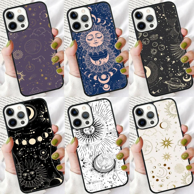 SUN AND MOON Mystic Zodiac Phone Case For iPhone 16 15 14 plus XR XS 11 12 13 Pro max Soft Bumper Shell Cover coque