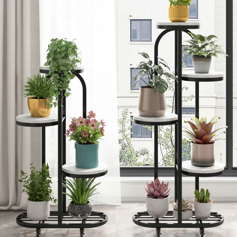 storage rack, balcony, living room, floor standing, internet red light luxury, multi-layer mobile flower rack with wheels