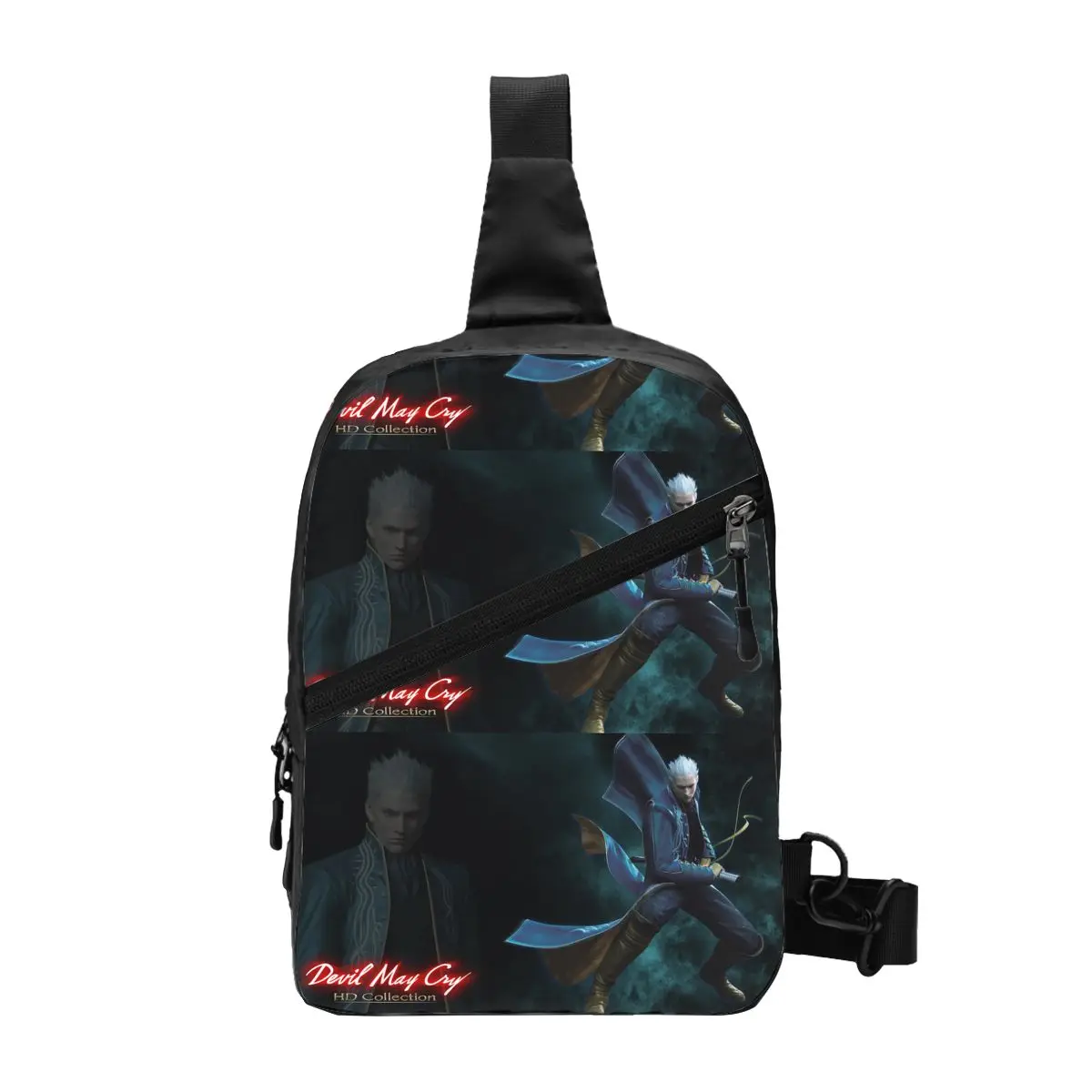 Vergil From The Devil May Cry Series Chest Bag Men Sling Crossbody Backpack Chest Bag Travel Hiking Daypack Shoulder Bag