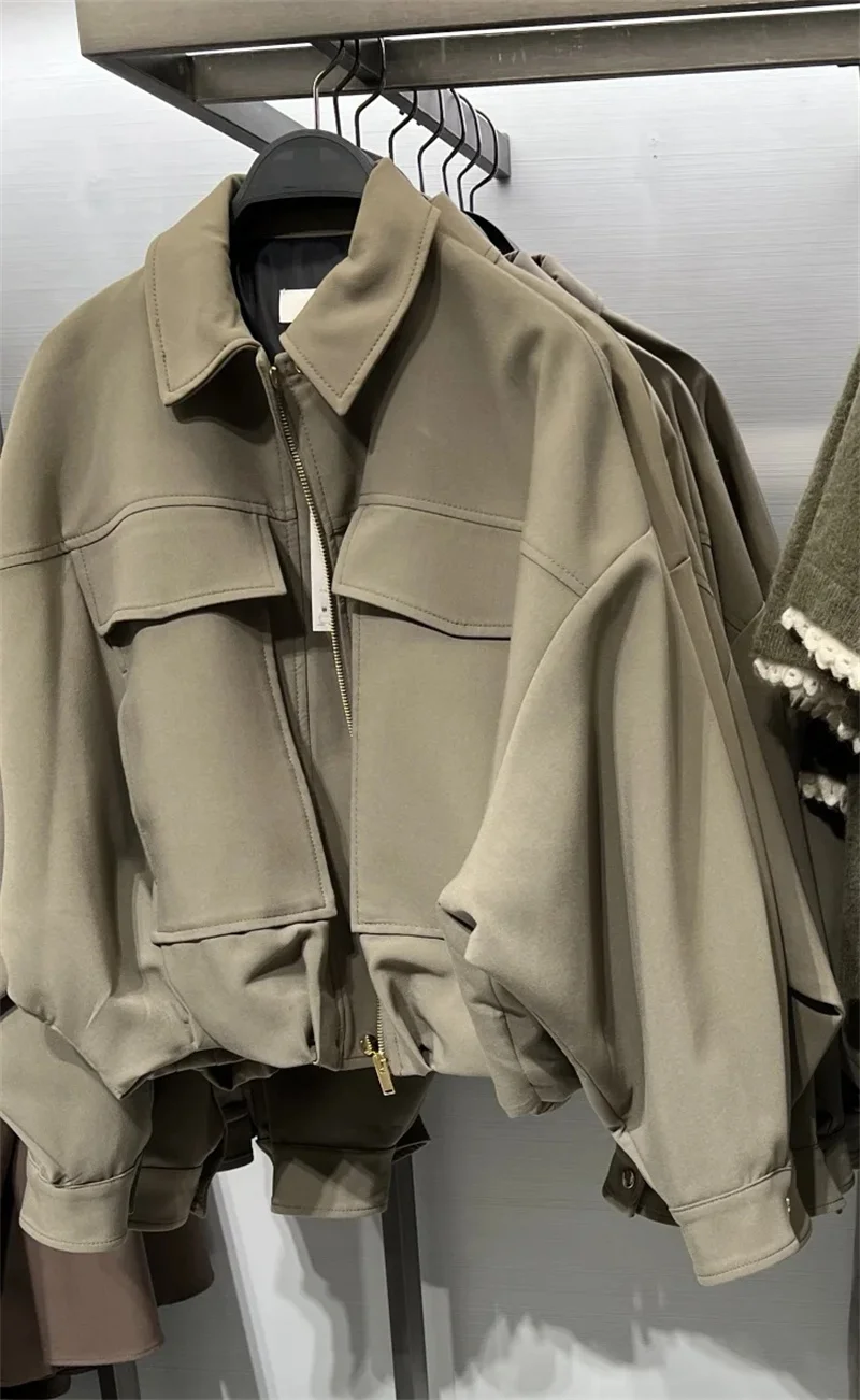 

Women's Jacket New Autumn Pleated Hem Pilot Jacket Retro Solid Color Fashion Casual Loose Clothing