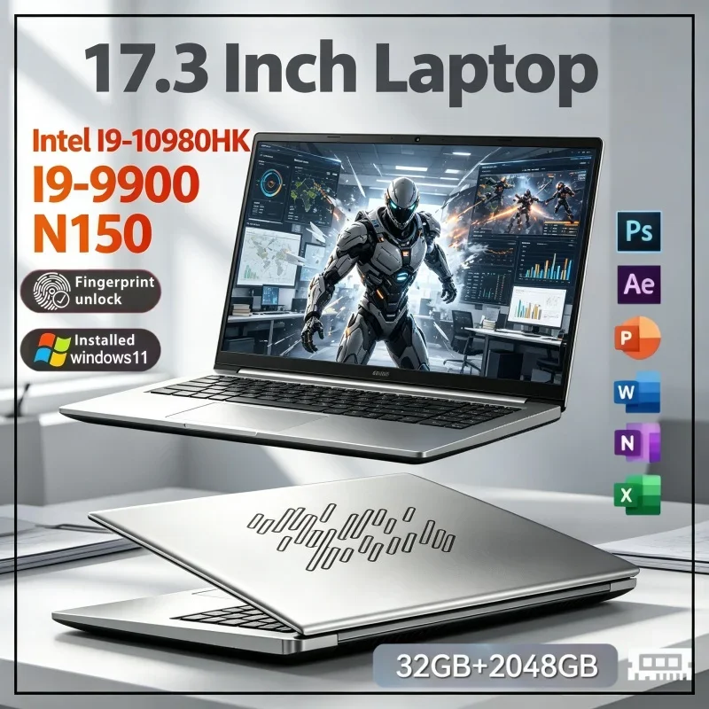 Intel Core I9‑10980HK I9‑9900 N150 Gaming Laptop 17.3 Inch Windows 11 32GB RAM 2TB SSD High‑Performance Business Office Notebook