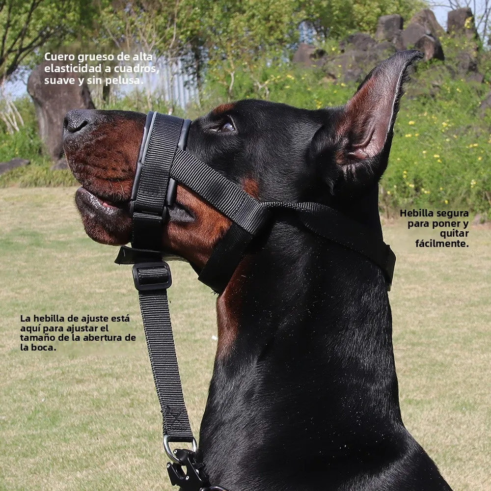 New Style Dog Muzzle, Leash-attachable, Bite & Bark Prevention, Adjustable Leather Muzzle for Medium and Large Dogs view 3