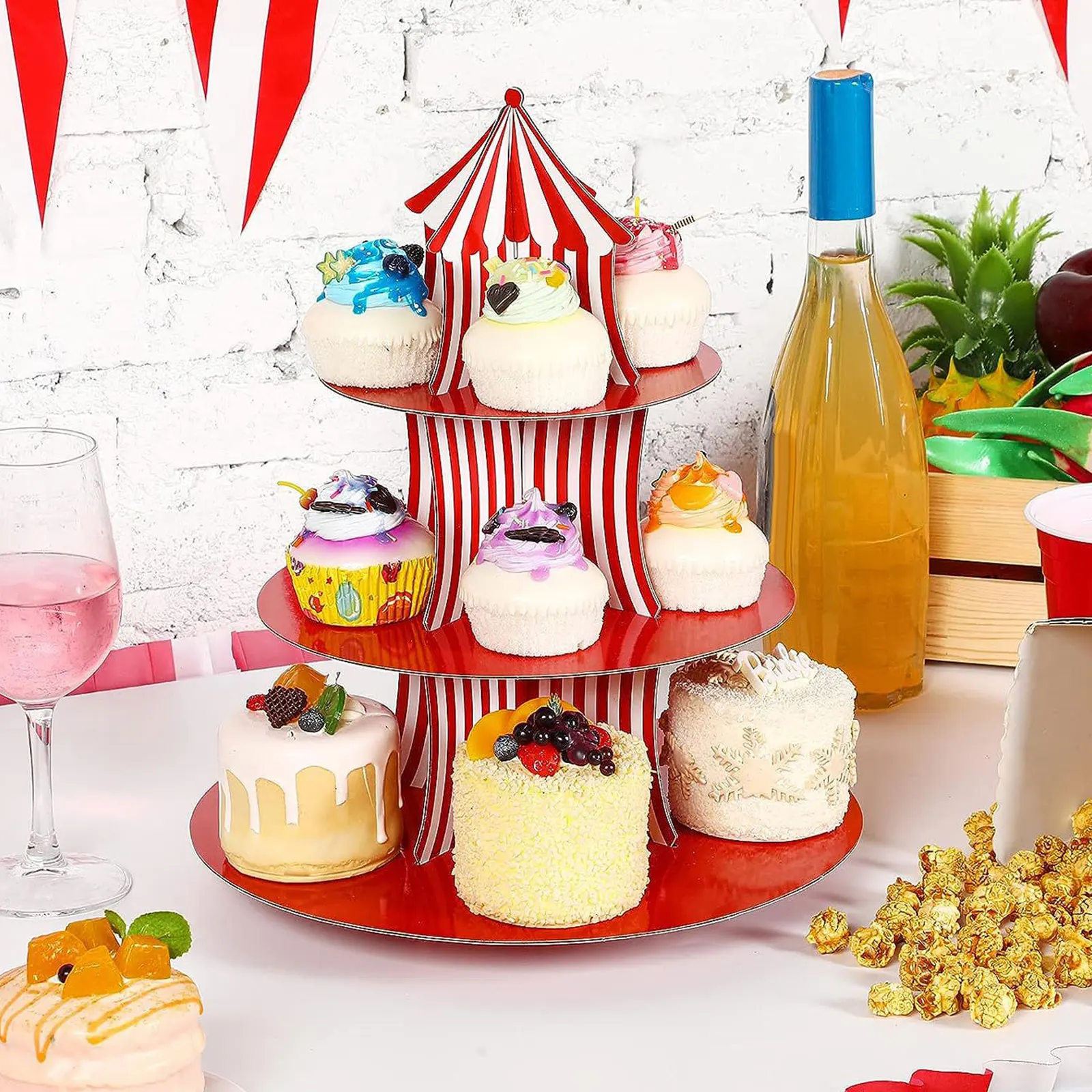 Carnival Cupcake Stand 3 Layer Candy Plate Tabletop Fruit Pastry Holder for Themed Party Holidays Restaurant Kitchens Cafe