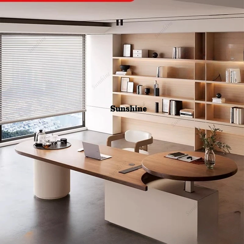 

Modern simple solid wood oval lifting computer desk horizontal large plate light luxury high-end