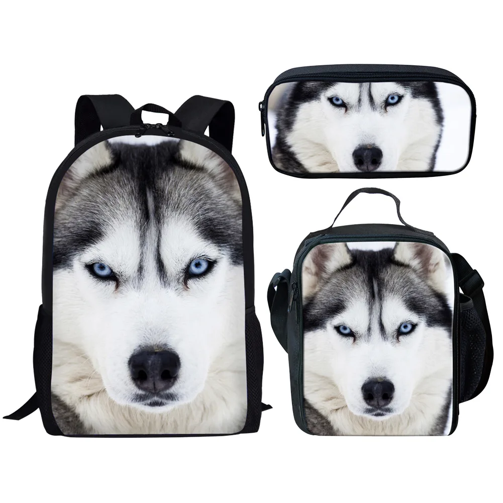 Classic Creative Funny Horse Husky Tiger 3D Print 3pcs/Set pupil School Bags Laptop Daypack Backpack Lunch bag Pencil Case