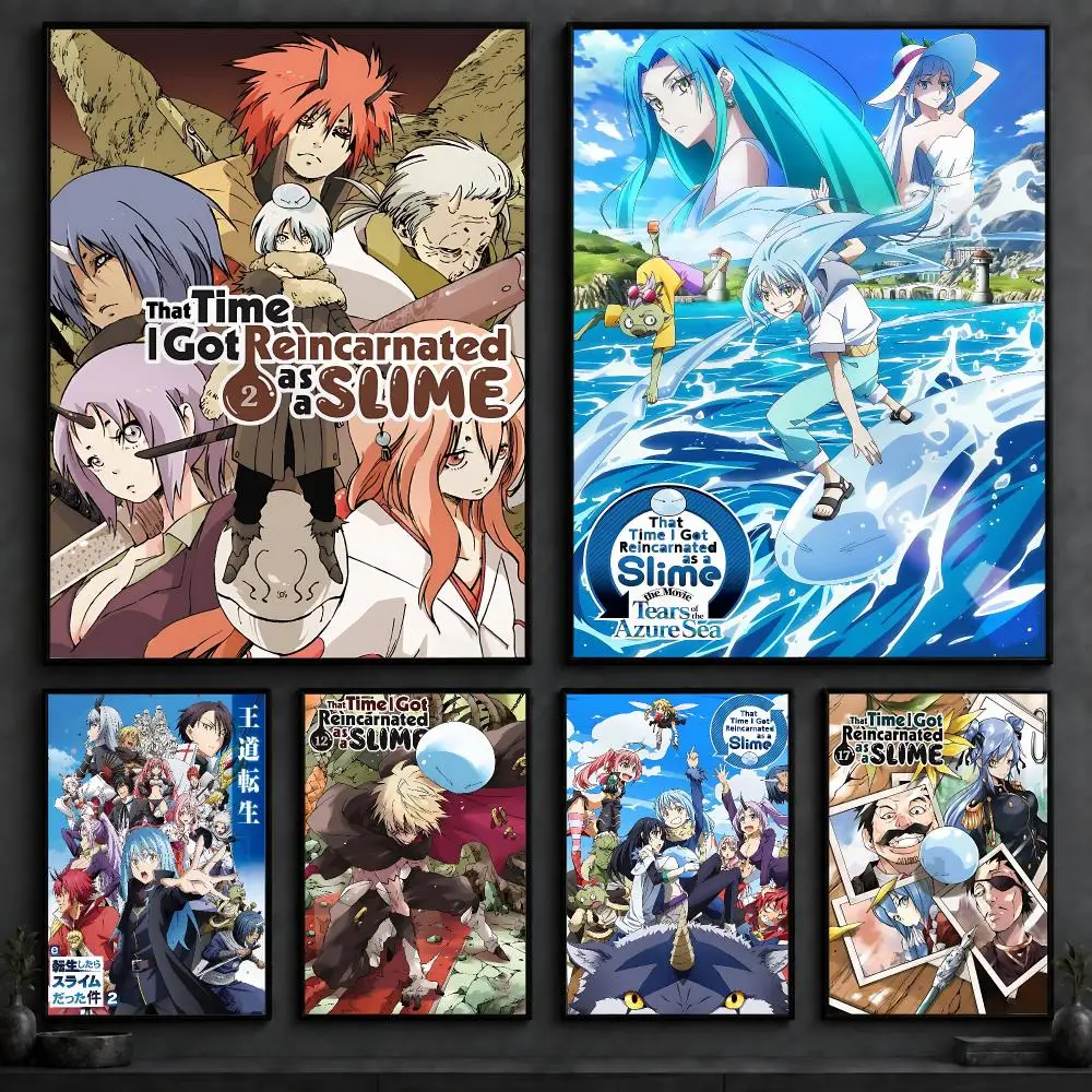 Anime T-That Time I Got Reincarnated as a SlimeS Poster Art  Self-Adhesive No Glue Residue Wall Decor for Bedroom Living Room