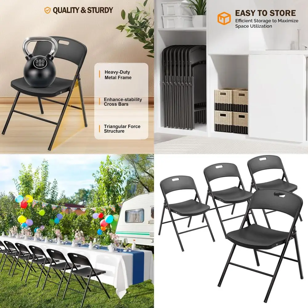 

Прочные пластиковые складные стулья, выдерживающие нагрузку до 350 фунтов, идеально подходят для портативного использования на мероприятиях, на открытом воздухе, на вечеринках и в школах (комплект из 4 штук).