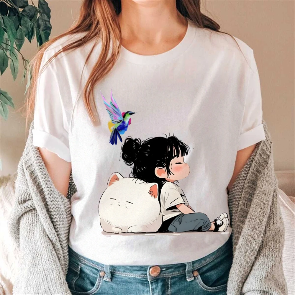 

Cat Relaxed Girl Korean Reviews Many Girls Clothes Cartoon Pattern Quality Oversized Acid Washed Y2K Women Men Vintage T-shirt