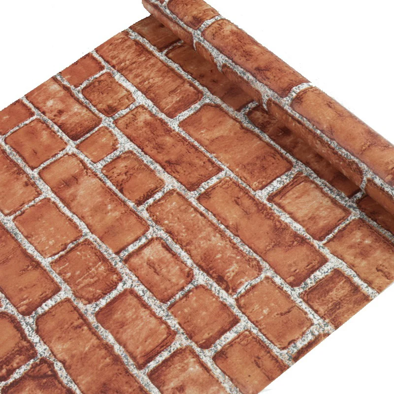 PVC Retro Red-brown Brick Pattern Oil-proof Self-adhesive Waterproof Wall Paste Dormitory Living Room Background Wallpaper Home