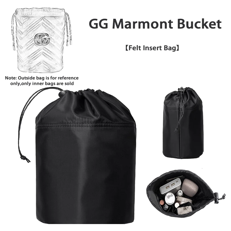 

EverToner Purse Organizer Insert For GG Marmont Bucket Nylon Inner Liner Bag Makeup Storage Multi-funcational Drawstring Bag