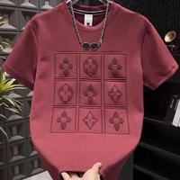 2025 summer new men's versatile heavy industry letter steel print short sleeve t-shirt fashion casual crew neck pullover top