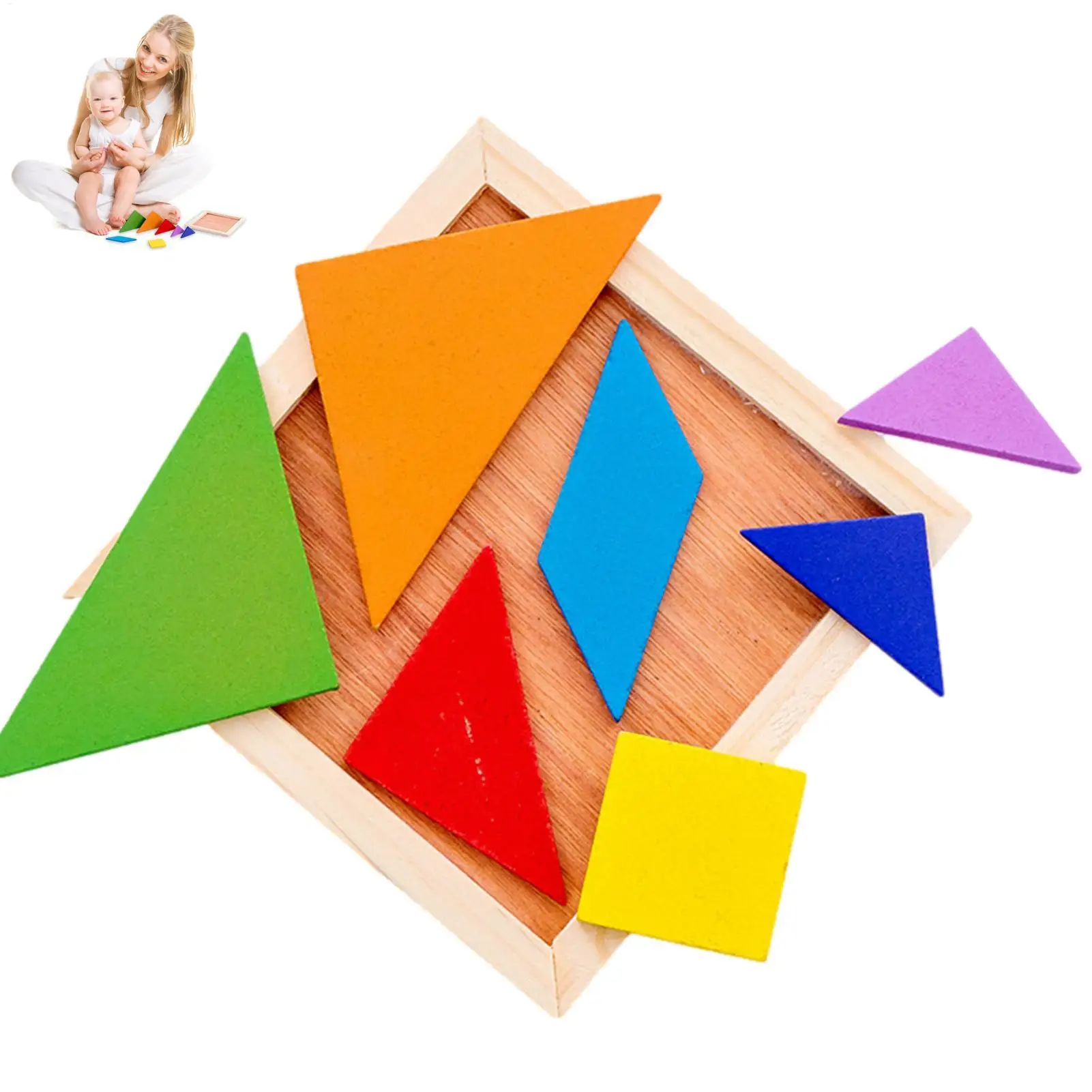 Wooden Tangram Brain Teasers Colorful Preschool Puzzle Blocks Children Educational Toys For Home School Matching Game
