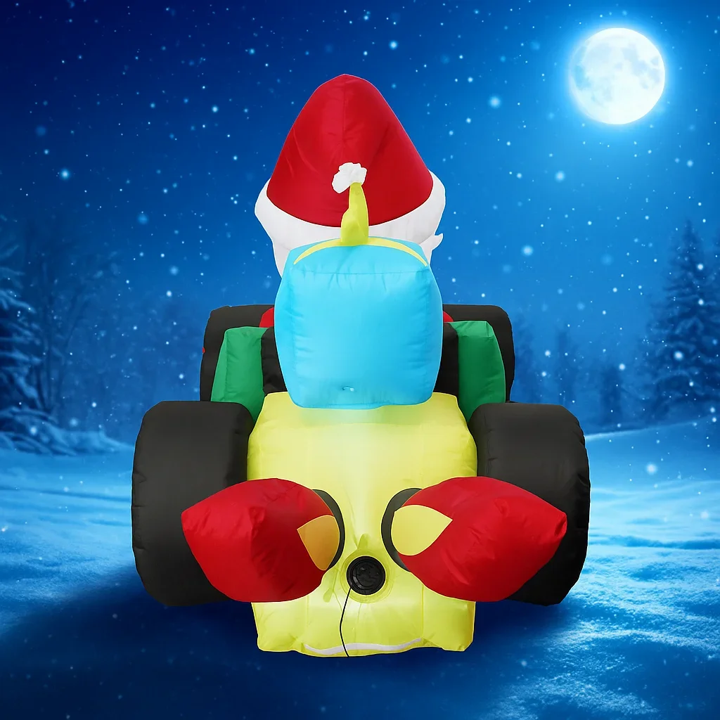7.8FT هدايا عيد الميلاد لوازم الألعاب زينة عيد الميلاد نفخ سانتا القيادة سباق السيارات LED مضاءة ساحة ديكور احتفالي زخرفة المنزل