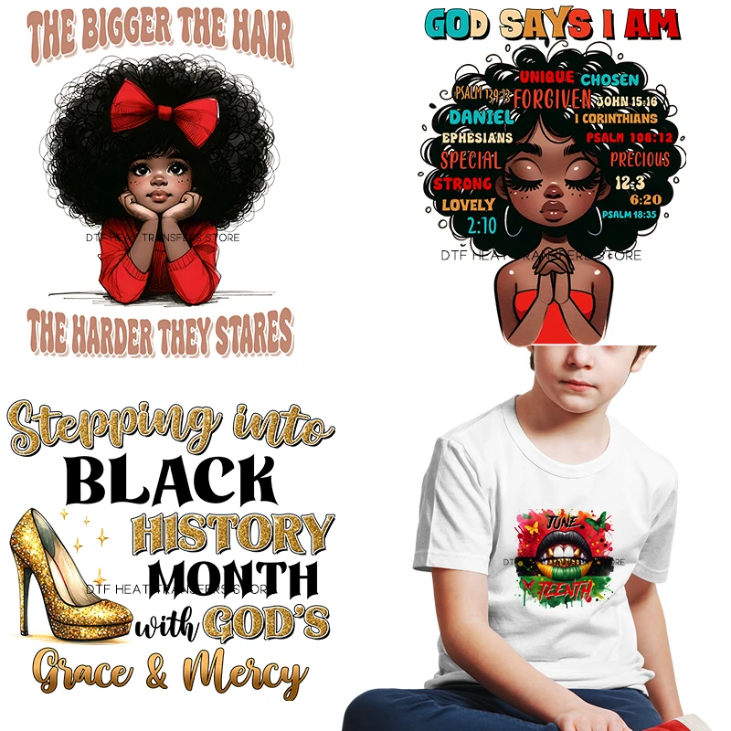 Cartoon Black History Month Elements dtf transfers ready to press patches for clothing Heat Transfer On Clothes