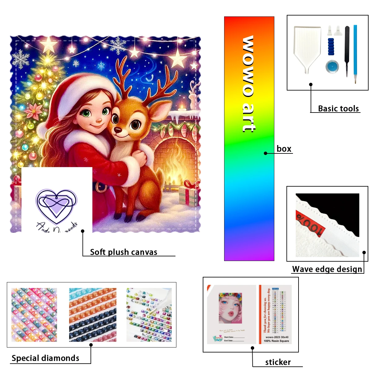 

【Andre Diamond Art】Christmas reindeer and girl Resin FD &AB &CR are dazzlingly intertwined With flocking cloth as the base