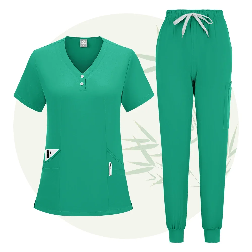 Conjunto de uniforme de manga corta, top frotado y pantalones de bolsillo, uniforme médico de enfermera, monos quirúrgicos, abrigo de Spa, salón de