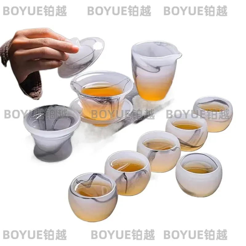 9-Input ice seed glazed cover bowl tea set tea set gift box business souvenir