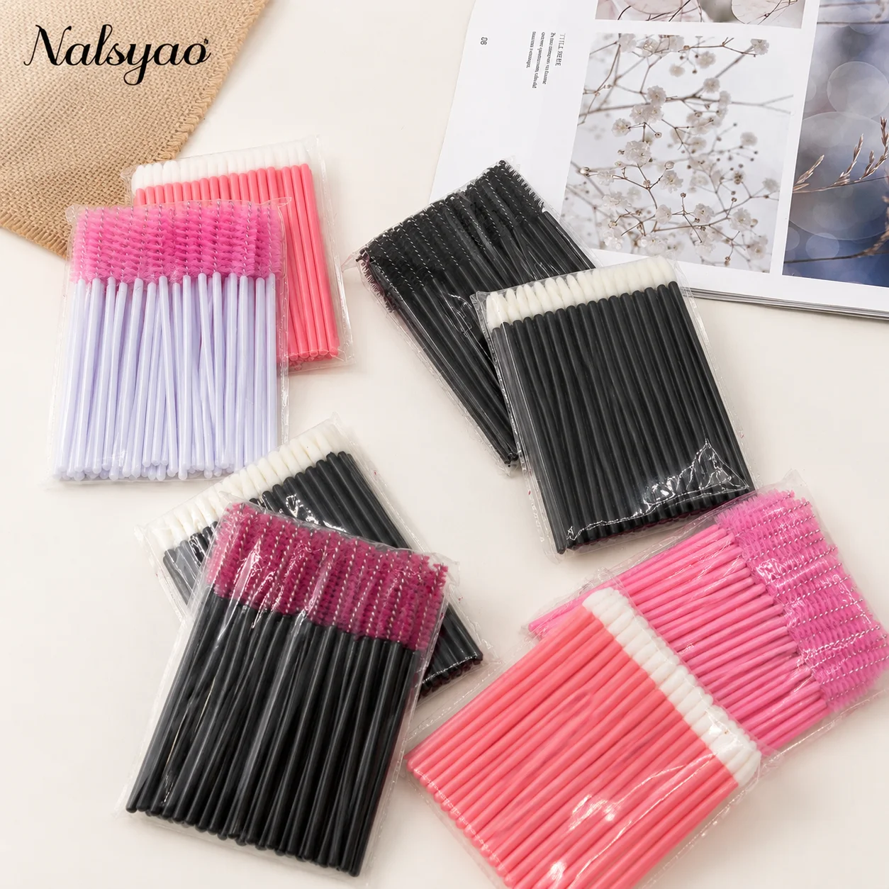 CNKESS 50PCS Disposable Eyebrow Eyelash Brushes 50PCS Lip Brushes  Mascara Wand Makeup Applicators Kit Eyelash Extension Brush