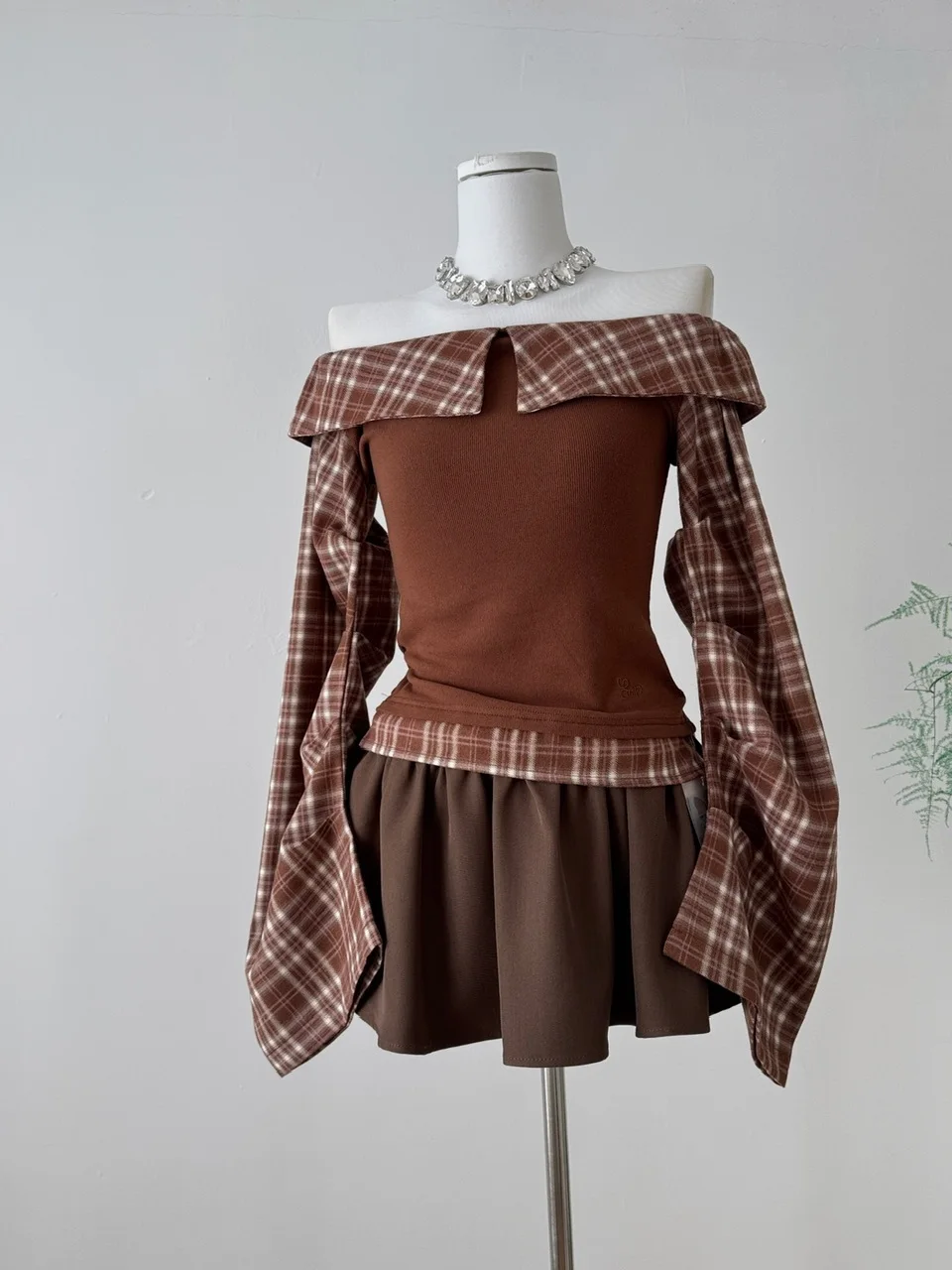 

Женская облегающая футболка с юбкой и плиссированным дизайном Bell Sve, осенняя клетчатая юбка в корейском стиле с высокой талией