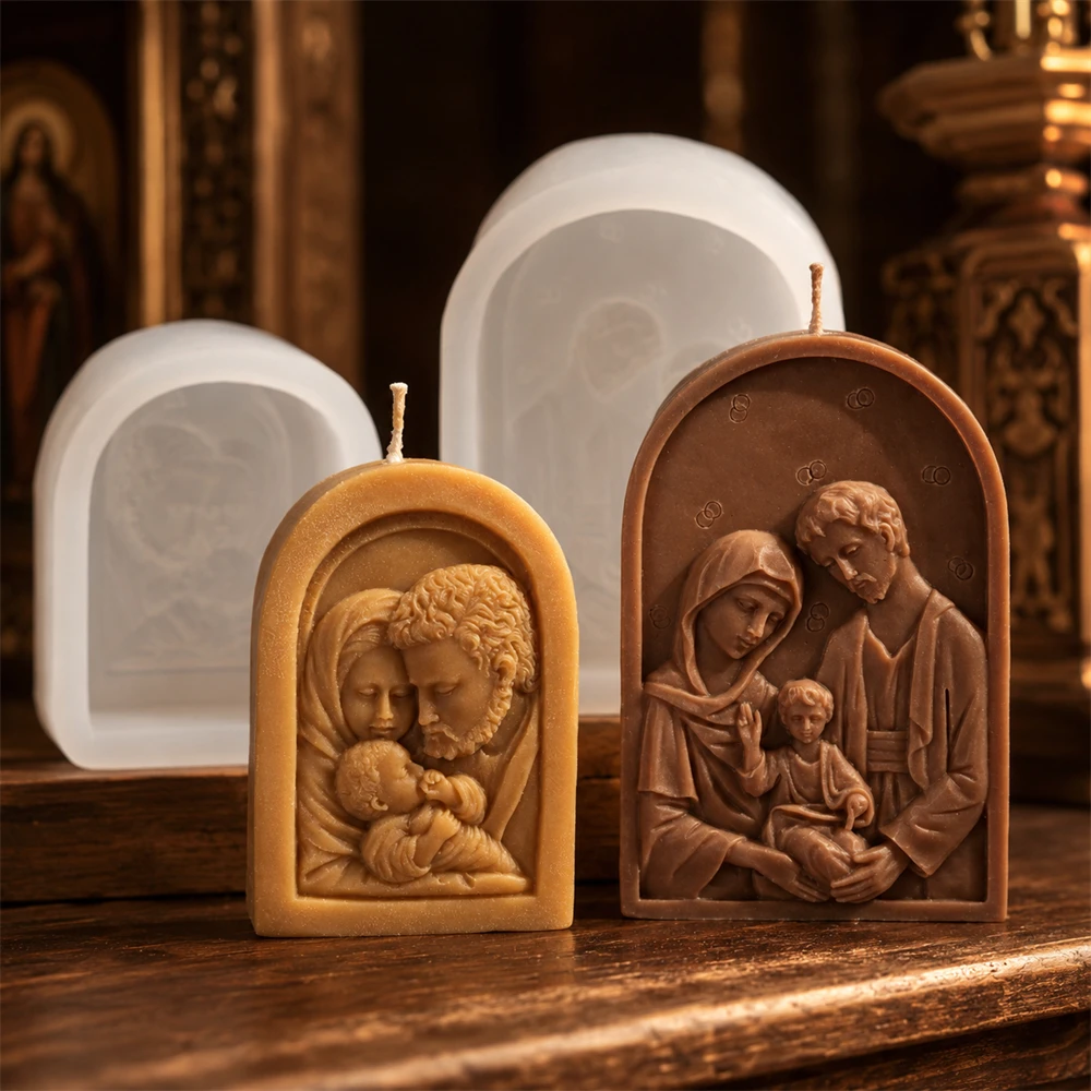 Molde de Silicona para Velas con Diseño de la Sagrada Familia de Jesús, María y José, Moldes 3D para Velas de Cera, Jabón, Resina, Manualidades, Decoración del Hogar y Regalos