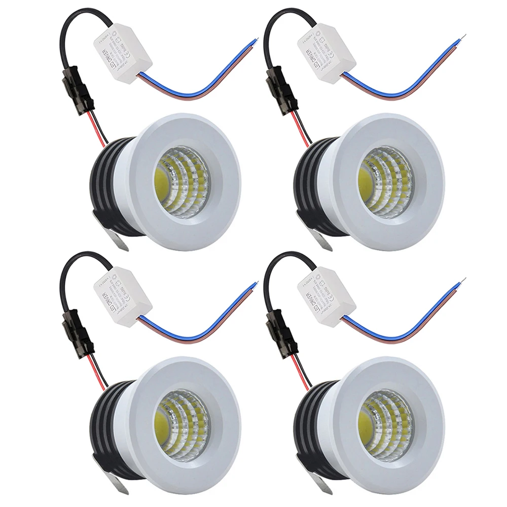 4-Pack 100V 120V 230V Mini COB LED Ceiling Light 3W Cut Out Hole 40-45mm Showcase Jewery Display Cabinet Lighting LED Downlight