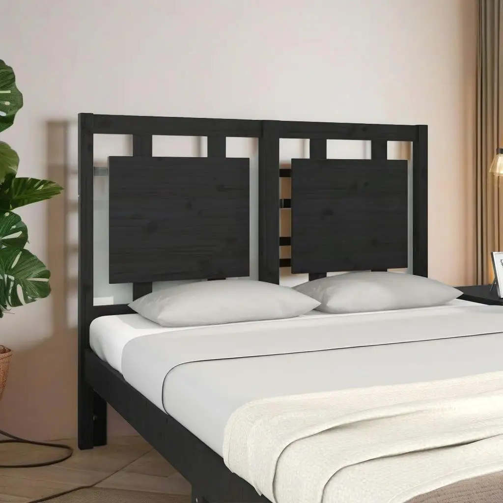 Stylish Black Bed Headboard - Solid Pine Wood, 125.5x4x100 cm, Modern Bedroom Decor