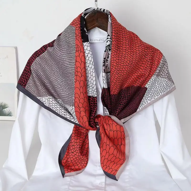 Square Scarf High Quality Bandana Women Twill Silk Feeling Hair Neck Scarf Luxury Office Hotel Waiter Flight Attendants 90*90cm