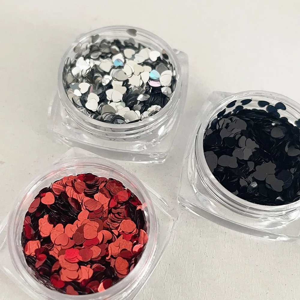 2mm Mini corazón punteado brillo copos de uñas corazón lentejuelas acabado Nailtip decoración brillo 0,5g plata negro Nail Art Flake 404
