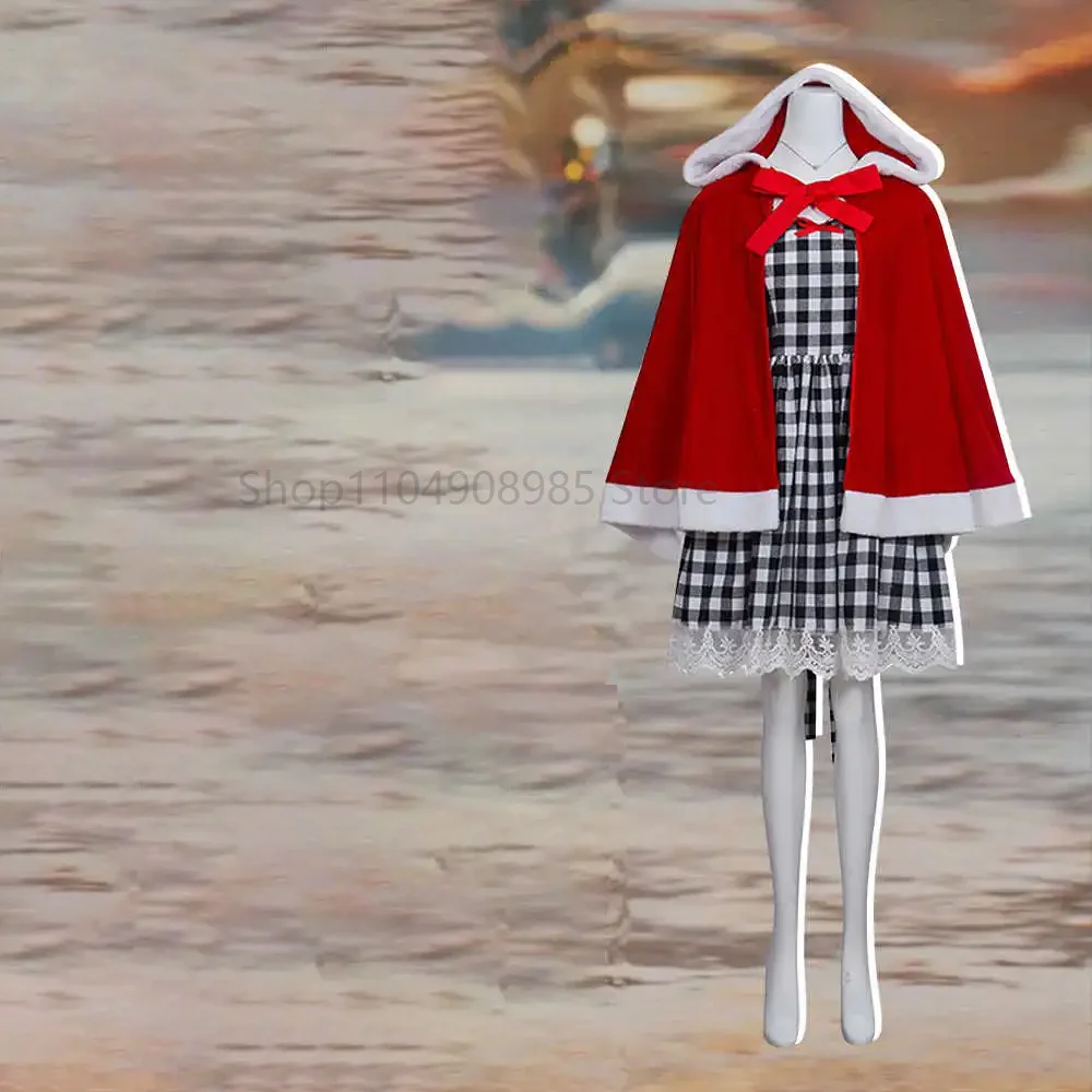 

Christmas New Year Girl Santa Claus Dress Up Outfit Women Christmas Dress Costume with Red Cloak Halloween Carnival Party Suit