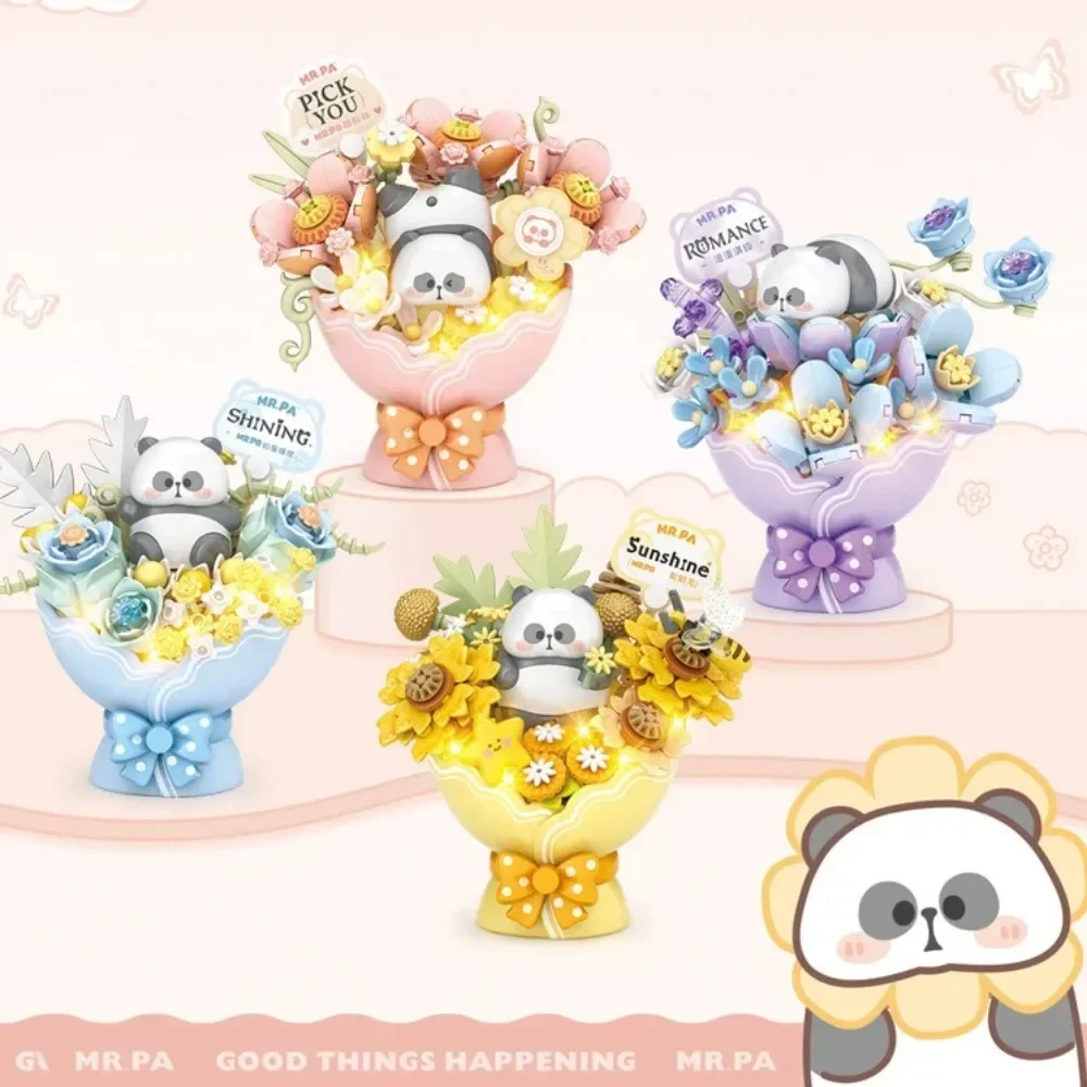 Creative Panda Eternal Flower Building Blocks Kit Plant Series DIY Assembled Puzzle Model Romantic Desktop Decoration