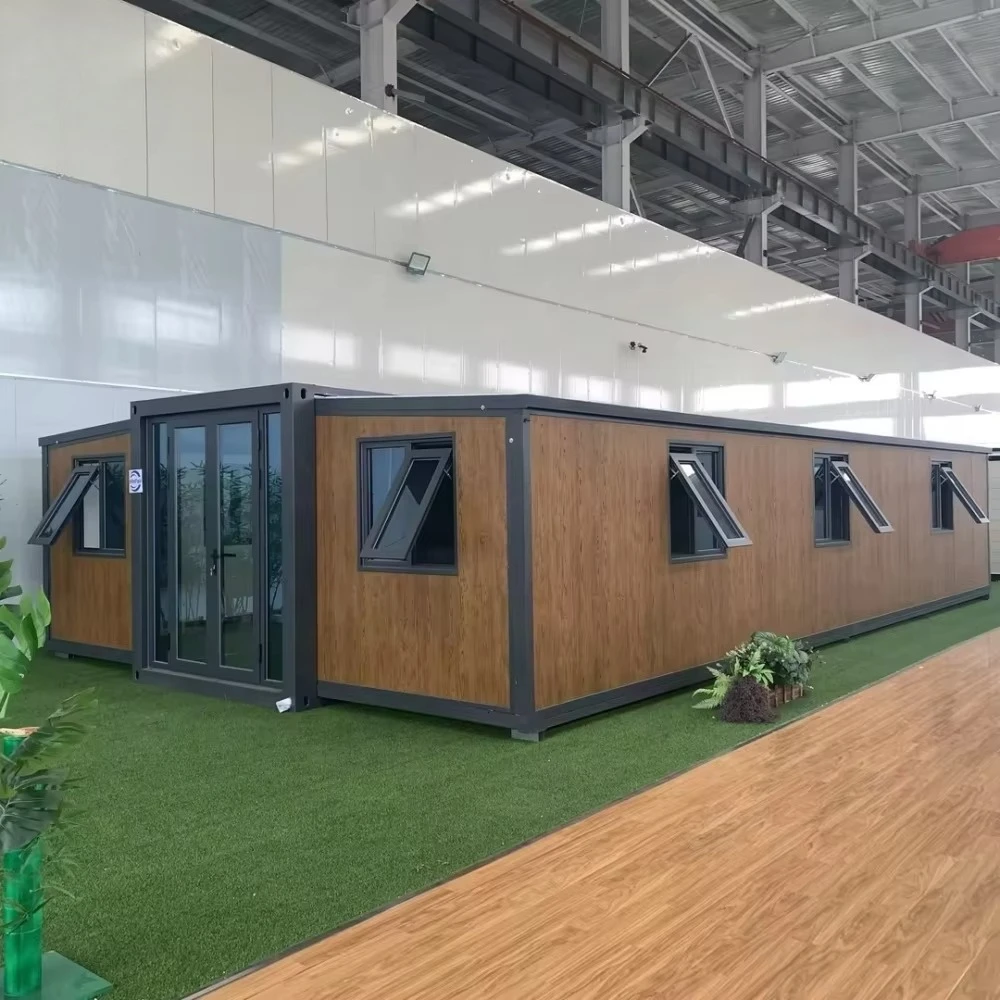 30ft Expandable Container House Solar Powered Prefab Modular Cabin 2 Bed 1 Bath Kitchen Balcony Lightweight Steel Frame