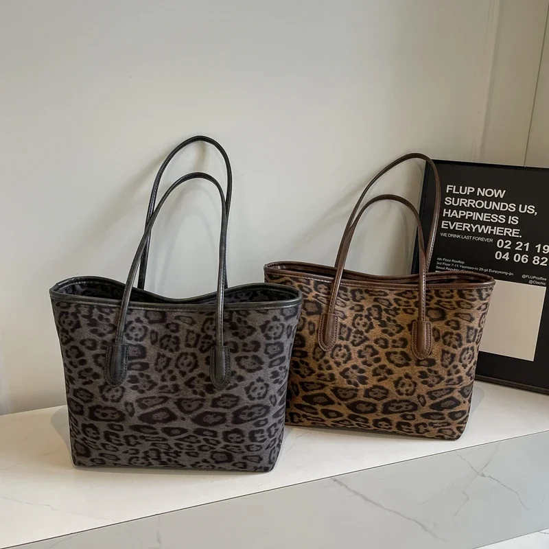 Bolso de hombro de PU con cremallera para mujer, bolsa de mano de alta calidad con patrón de leopardo, versátil, de gran capacidad, suave, a la moda, 2024