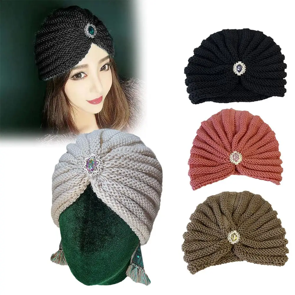 New Women Handkerchiefs With Diamond Retro Muslim Turban Head Hair Ethnic Accessories Hat Characteristic Head Cover Wrap O5P5