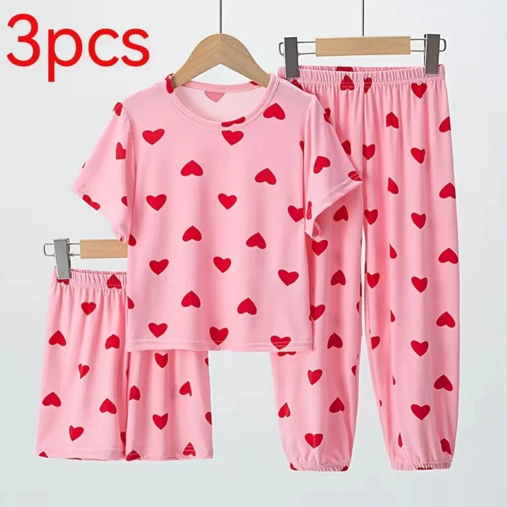 3 pièces fille été amour pantalons à manches courtes Shorts trois pièces fille Ōwarawa confortable mince pyjama climatisé costume