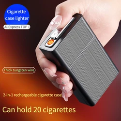 Cigarette Case Lighter 20Pieces Aluminum Alloy Cigarettes Case Rechargeable Tungsten Wire Windproof Lighters&Smoking Accessories