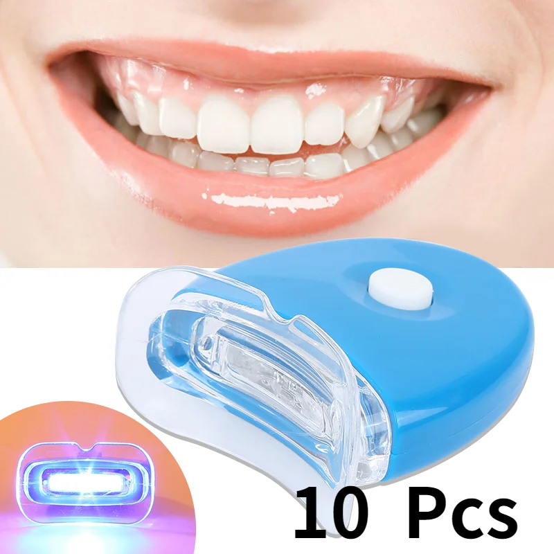 

10Pcs/lot Teeth Whitener LED Light Whitening Tool Blue Battery Powered Painless Portable Teeth Plague Stains Whitening