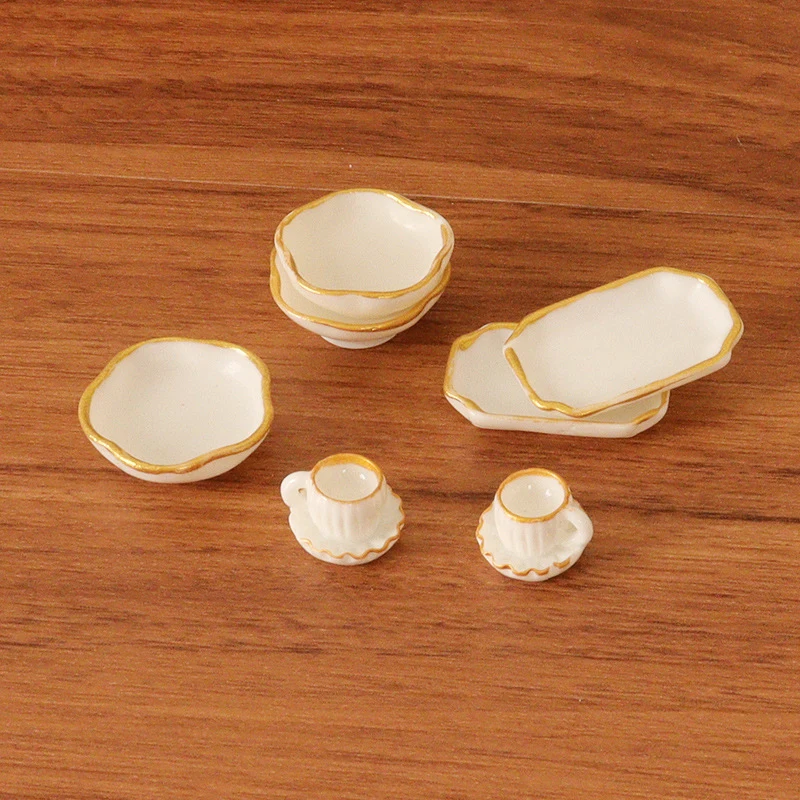 Xm 1 Zestaw Dekoracyjnych Akcesoriów do Domku dla Lalek 1:12, Mini Talerzyki, Filiżanki do Kawy, Tace, Miski, Naczynia Kuchenne, Model Zastawy Stołowej