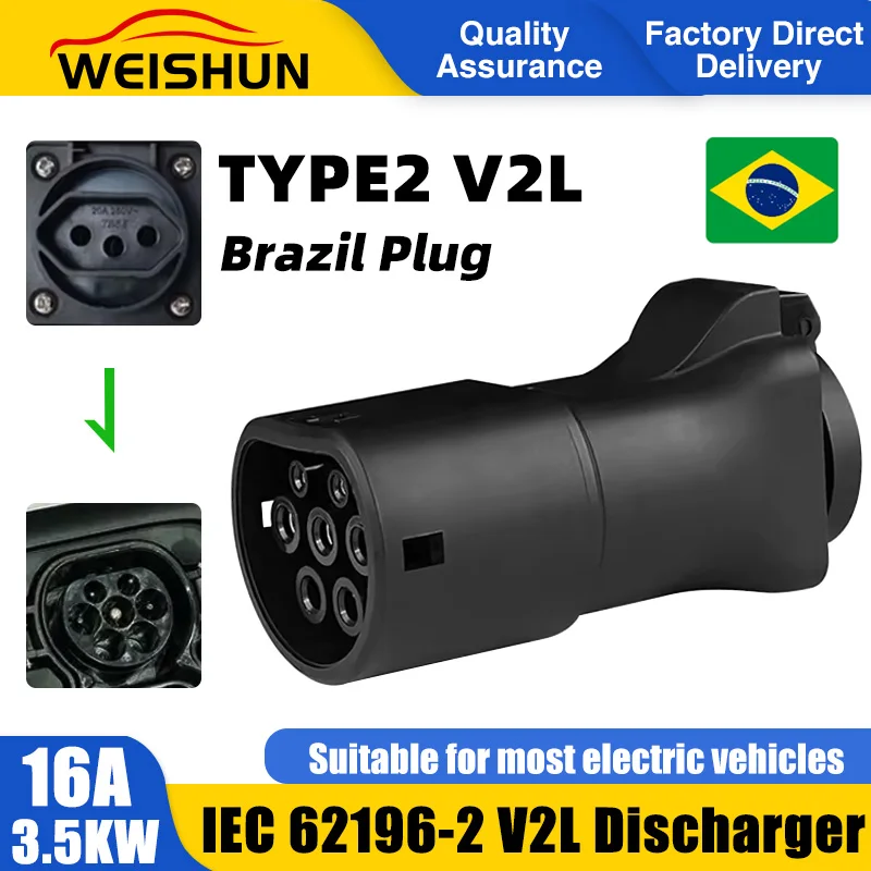 

IEC 62196-2 V2L Discharger 16A 3.5KW For Type2 EV Adapter Support MG Kia Hyundai Discharge Vehicle to Load Type 2 Brazil Plug