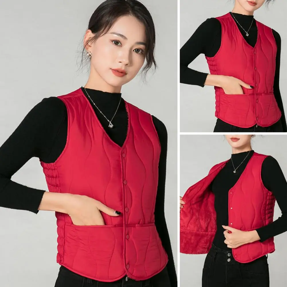 Winter Waistcoat Women's Winter Layering Vest Coat Thin Padded Button Closure Round Neck Sleeveless Design Windproof for Cold