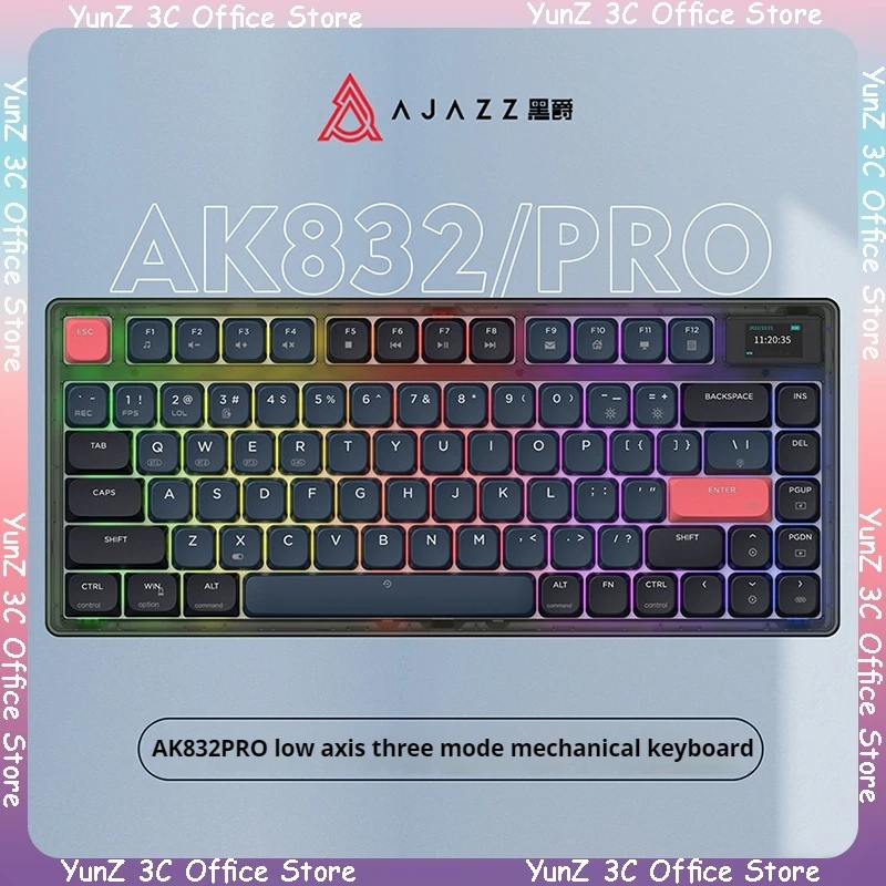 Ajazz Ak832pro Short Axis Mechanical Game Keyboard Tft Color Screen Lightweight Three Mode Game Keyboard Office Keyboard Gift