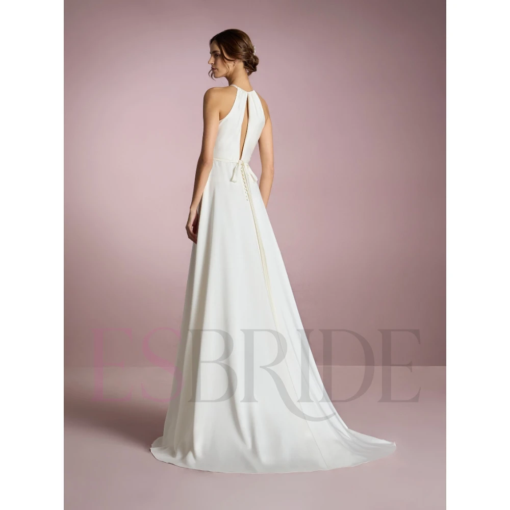 ESBRIDE Abiti da sposa eleganti per le spose Abito da sposa bianco in pizzo collo alto senza maniche abiti da festa formali Vestido Marriee