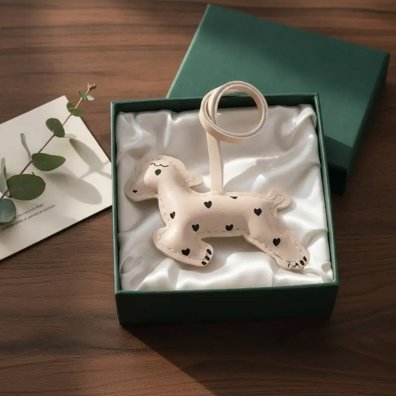 Soft Stuffed Sheep Keychain Charm Heart Print PU Leather Bag Accessory Portable Purse Decor for Women Travel Use