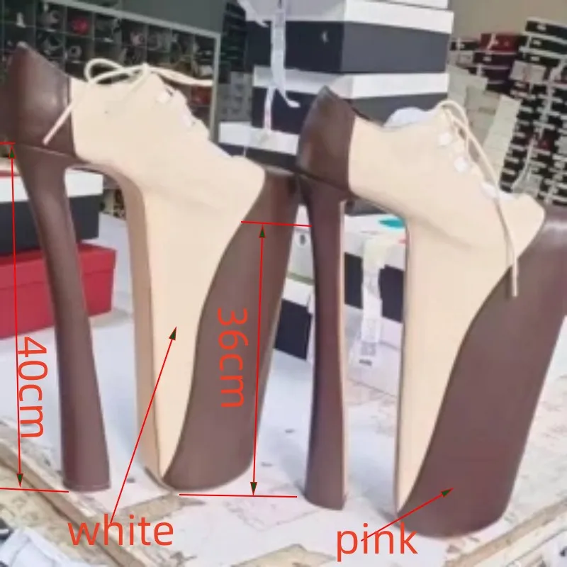 DIZHUANG Sexy women's high heels. Customized shoes. Leather single shoes. 40cm heel height. 36 cm platform. Fashion show shoes.